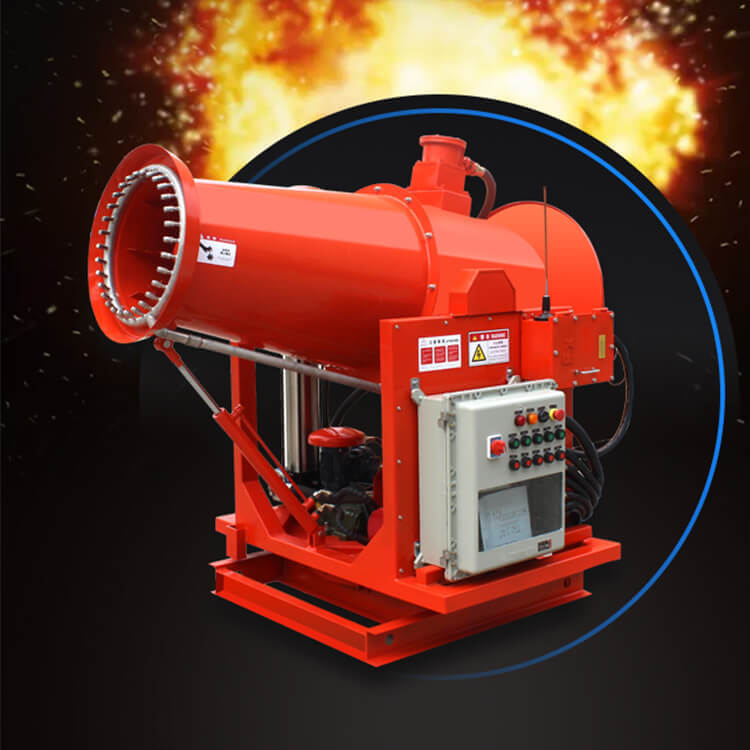 鄭通霧炮機(jī)廠家所研發(fā)的遠(yuǎn)程全自動控塵霧炮機(jī)由：風(fēng)筒（噴嘴扇葉等）、水泵、左右旋轉(zhuǎn)系統(tǒng)（回轉(zhuǎn)支承）以及遙控裝置5個部分組成